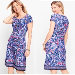 Talbots Dress Size Medium Jersey Knit Blue Paisley NWOT